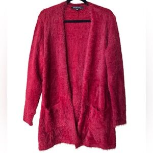 Colleen Lopez Vibrant Red Fuzzy Cardigan Sweater L